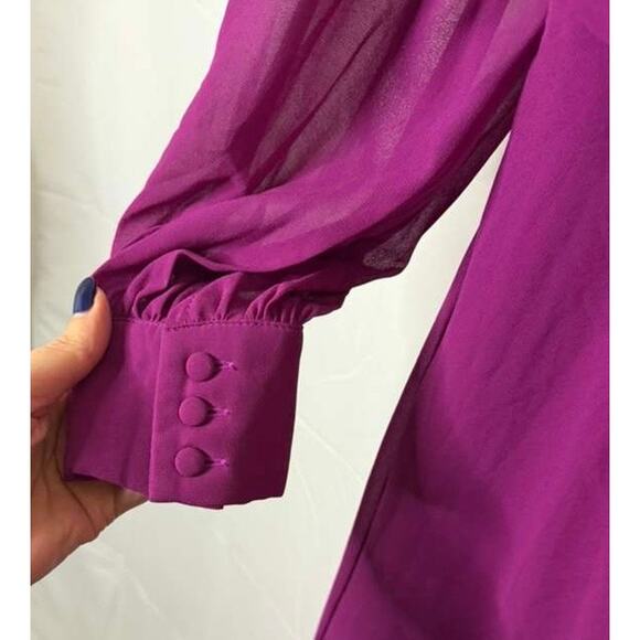 Faeriesty Surplice Neck Lantern Sleeve Chiffon Mermaid Dress in Purple sz Medium - Picture 8 of 10